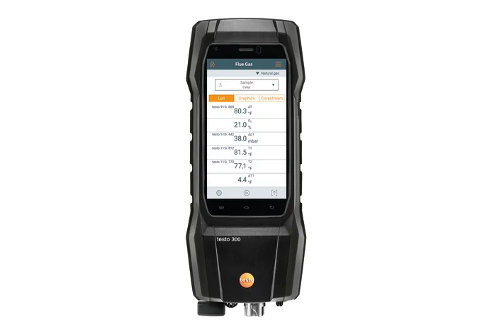 Next-Gen testo 300 - Smoke Edition Combustion Analyzer Kit (w/ O2 and CO 0-4,000) with Bluetooth® connector.
