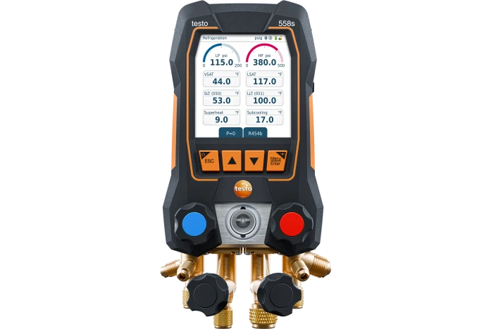 testo 558s Smart Vacuum Kit with filling hoses - Smart digital manifold with wireless temperature and vacuum probes and 4-hose charging set